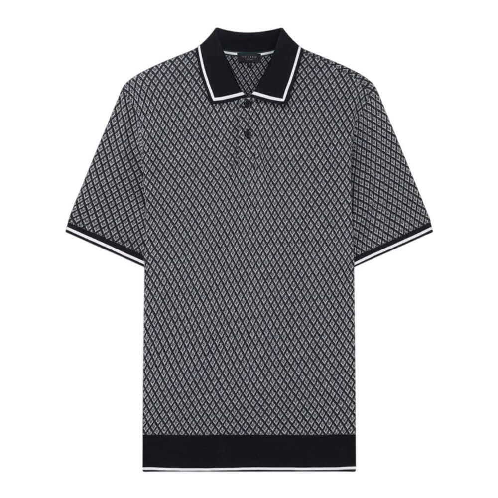 Ted Baker Mens Diamond Knitted Tipped Polo Shirt / Navy